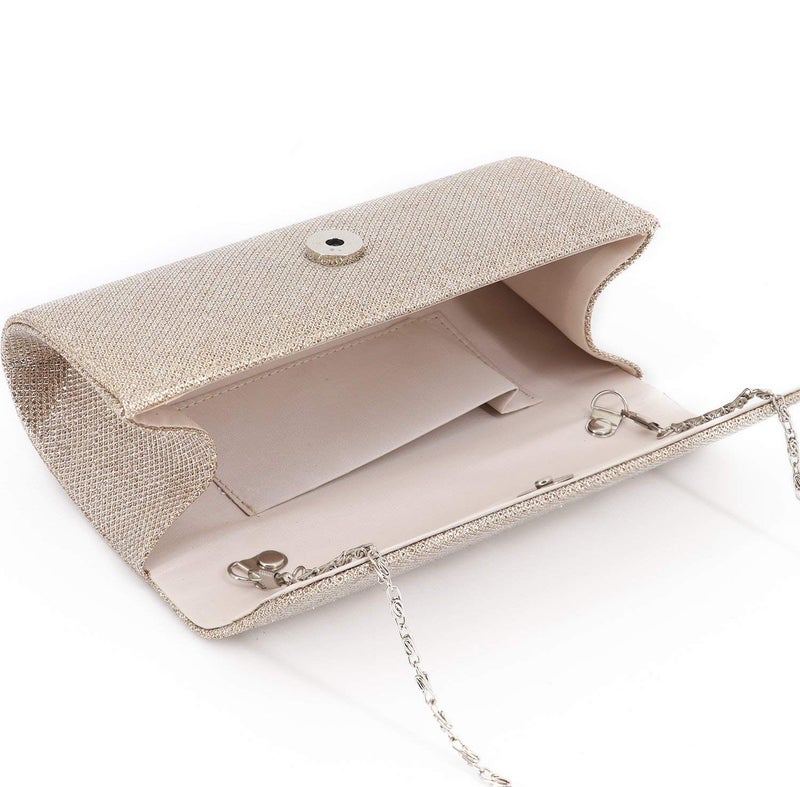 Naimo Flap Dazzling Small Clutch Bag Evening Bag With Detachable Chain (Champagne) - Image 3